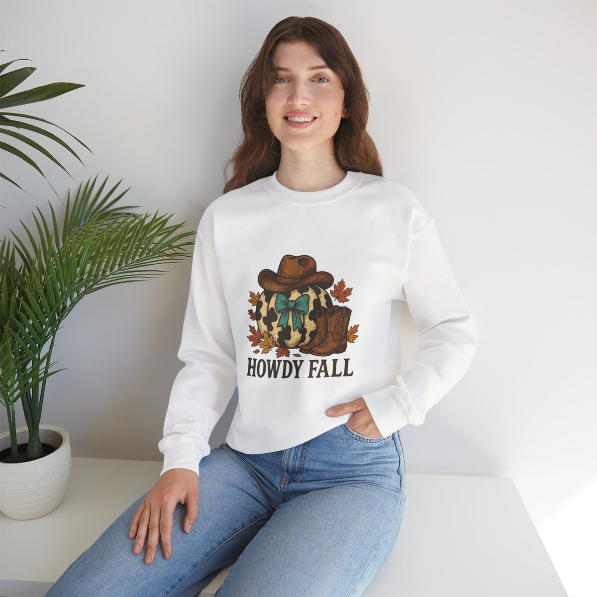 ORVIAN — Howdy Fall Wéstern Pumpkin & Ghost Cow Crewneck, Moo I Mean Boo Halloween Unisex
