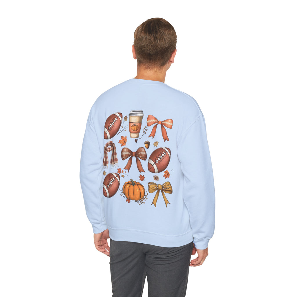 ORVIAN — Coquette Fall Bow & Football Crewneck, Pumpkin Spice Game Day Unisex Heavy Blend