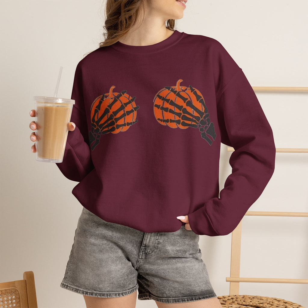 ORVIAN — Pumpkin Bra & Trick or Treat Halloween Crewneck, Skeleton Hands Unisex Heavy Blend