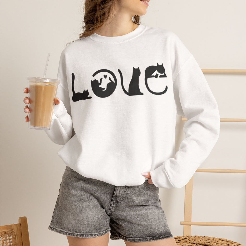 ORVIAN — LOVE Cat Silhouette & Heart-Shaped Cats Crewneck, Cat Lover Unisex Heavy Blend
