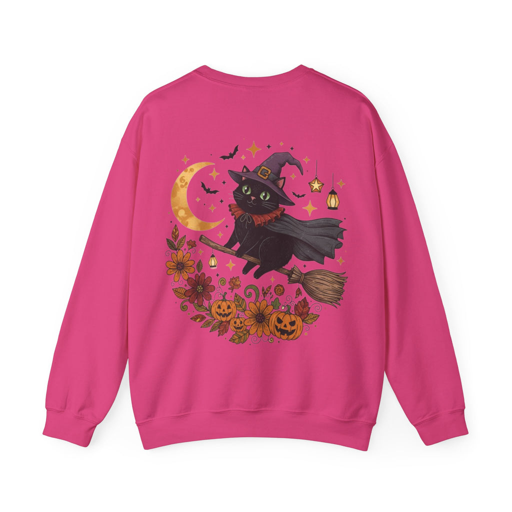 ORVIAN — Witch Cat Halloween Crewneck, Flying Black Cat & Pumpkin Patch Unisex Sweatshirt