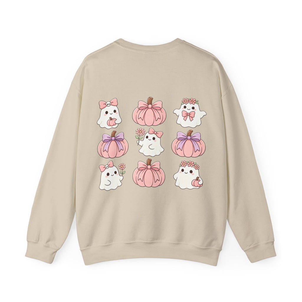 ORVIAN — Pink Halloween Coquette Ghost Crewneck, Bow & Pumpkin Unisex Heavy Blend
