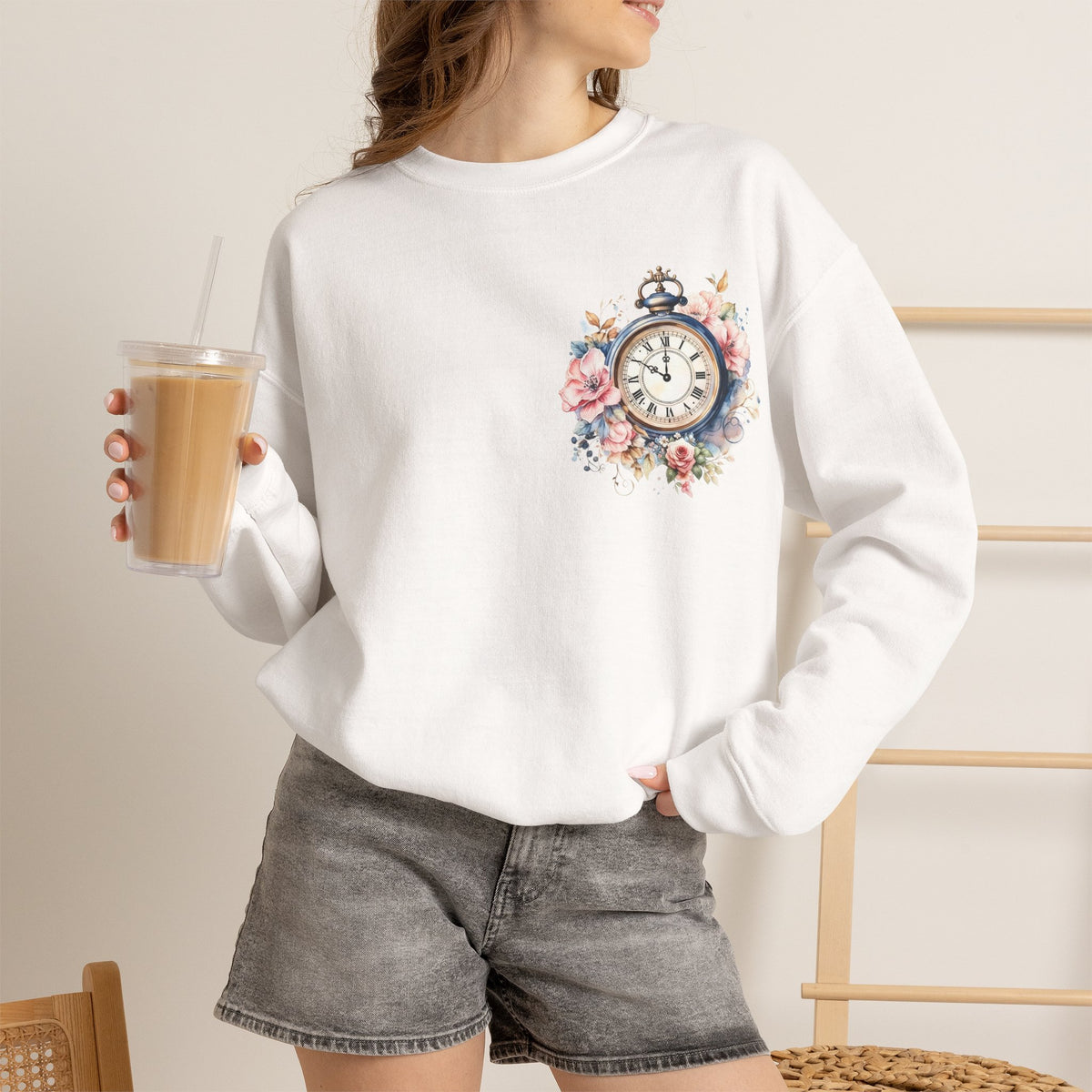 ORVIAN — Blue Watercolor Floral Book Crewneck, Open Book Wildflower Literary Unisex Heavy Blend
