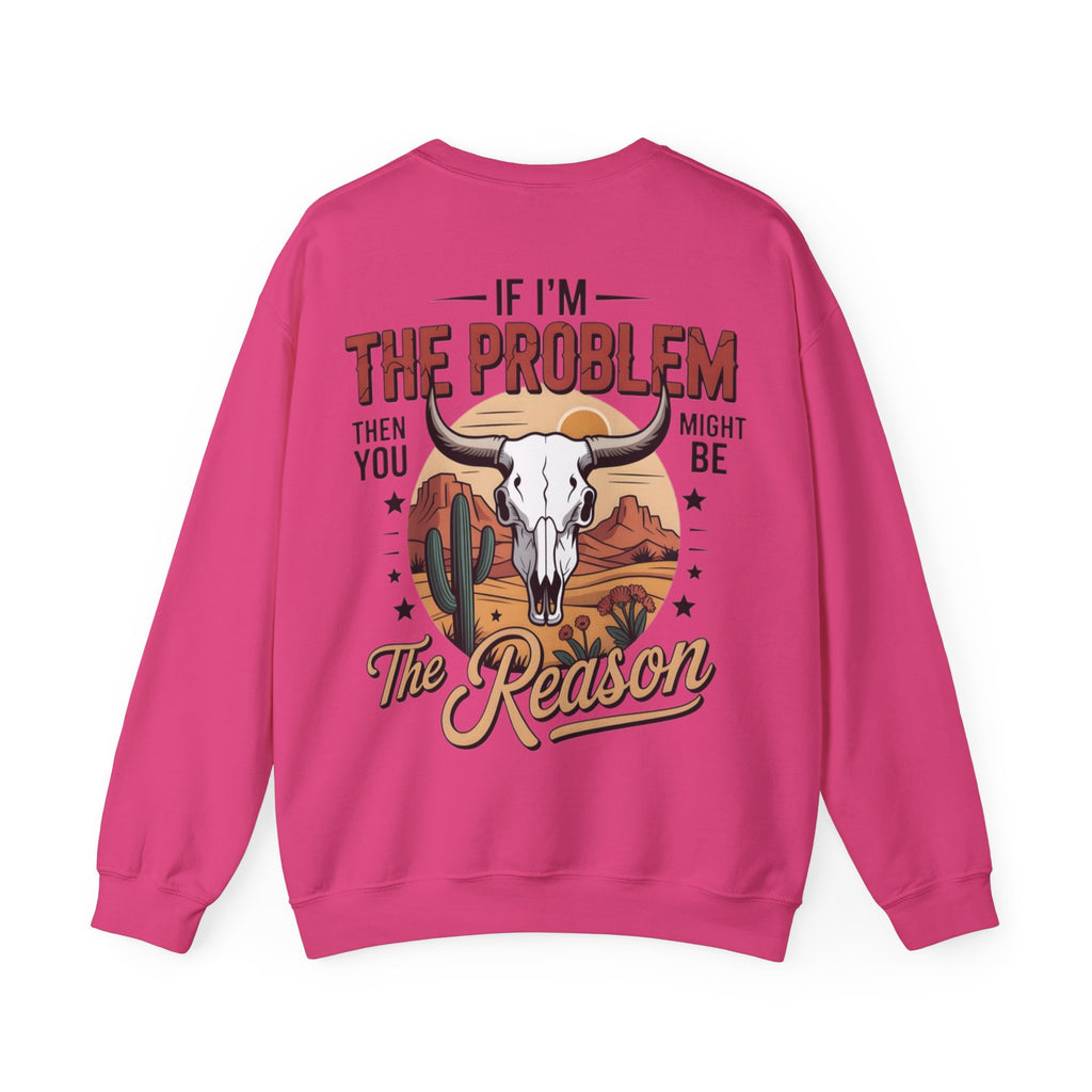 ORVIAN — Cowgirl “If I'm the Problem” Western Crewneck, Longhorn Skull Unisex Heavy Blend