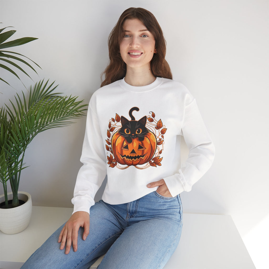 ORVIAN — Black Cat & Pumpkin Halloween Crewneck, Ghost & Coquette Bow Unisex Heavy Blend