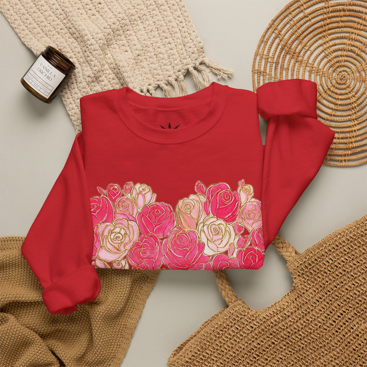 ORVIAN — Floral Rose Heart Crewneck, Romantic Pink Flower Valentine Sweatshirt, Unisex Heavy Blend