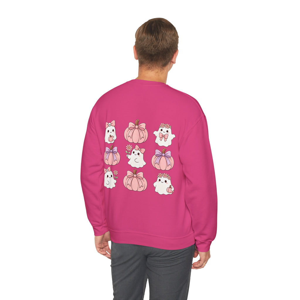 ORVIAN — Pink Halloween Coquette Ghost Crewneck, Bow & Pumpkin Unisex Heavy Blend