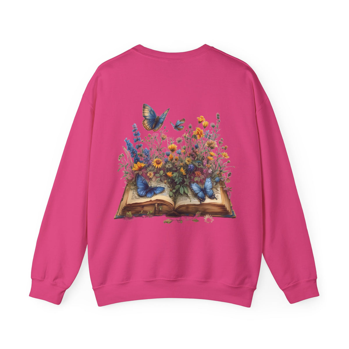 ORVIAN — Watercolor Floral Book & Butterfly Crewneck, Literary Nature Unisex Heavy Blend