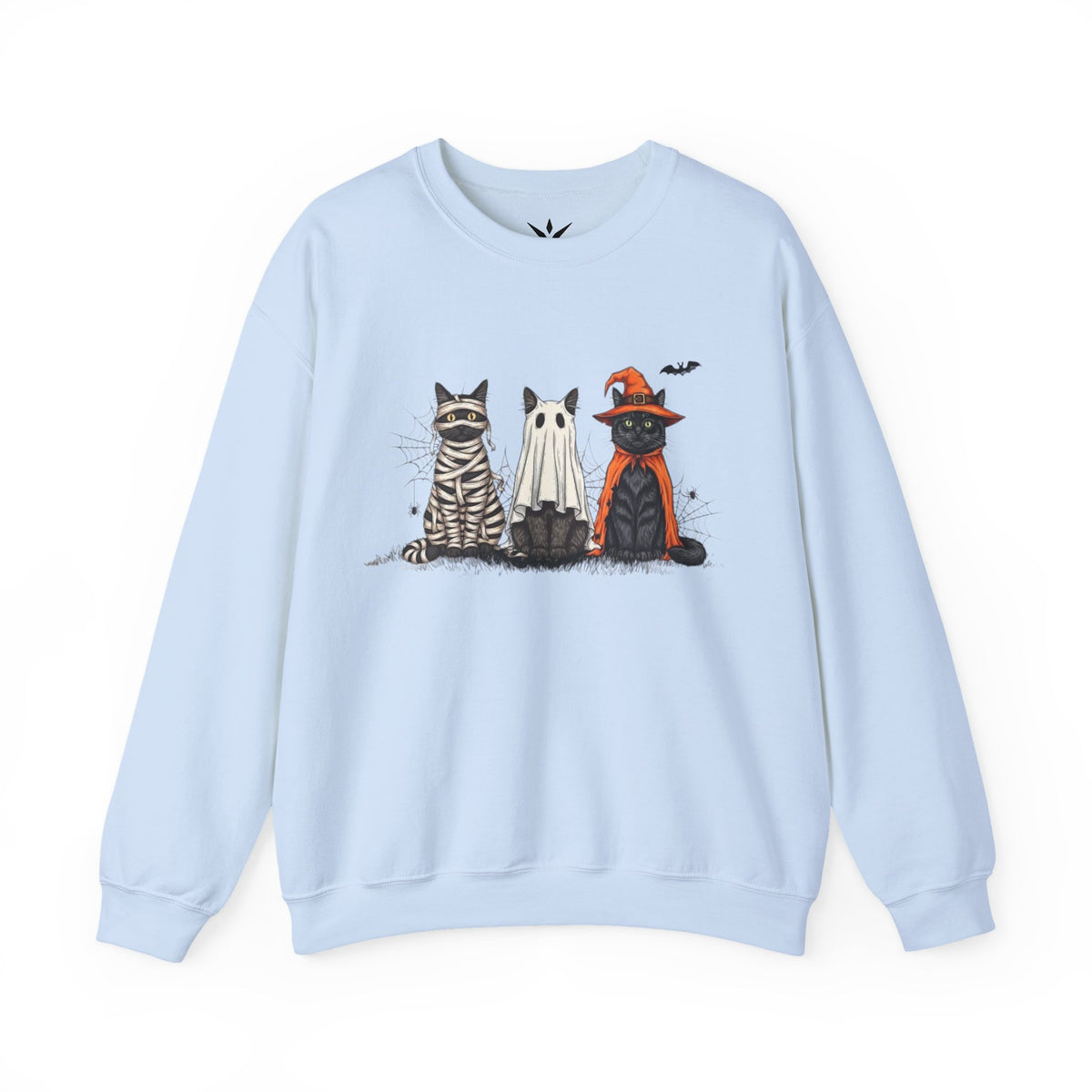 ORVIAN — Halloween Cats & Ghosts Crewneck, Spooky Cute Black Cat Unisex Sweatshirt