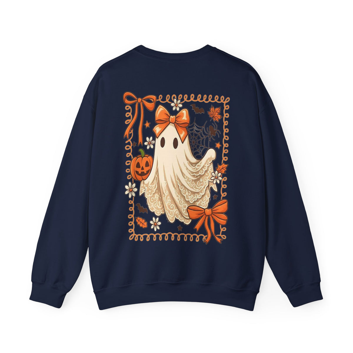 ORVIAN — Coquette Ghost & Bow Halloween Crewneck, Lace Ghost Pumpkin Unisex Sweatshirt