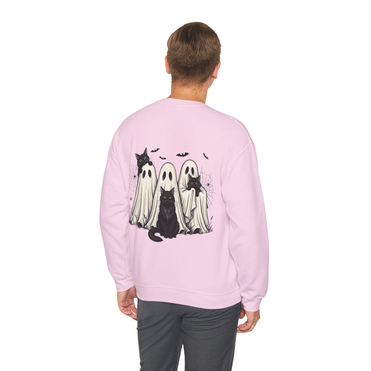 ORVIAN — Halloween Cats & Ghosts Crewneck, Spooky Cute Black Cat Unisex Sweatshirt