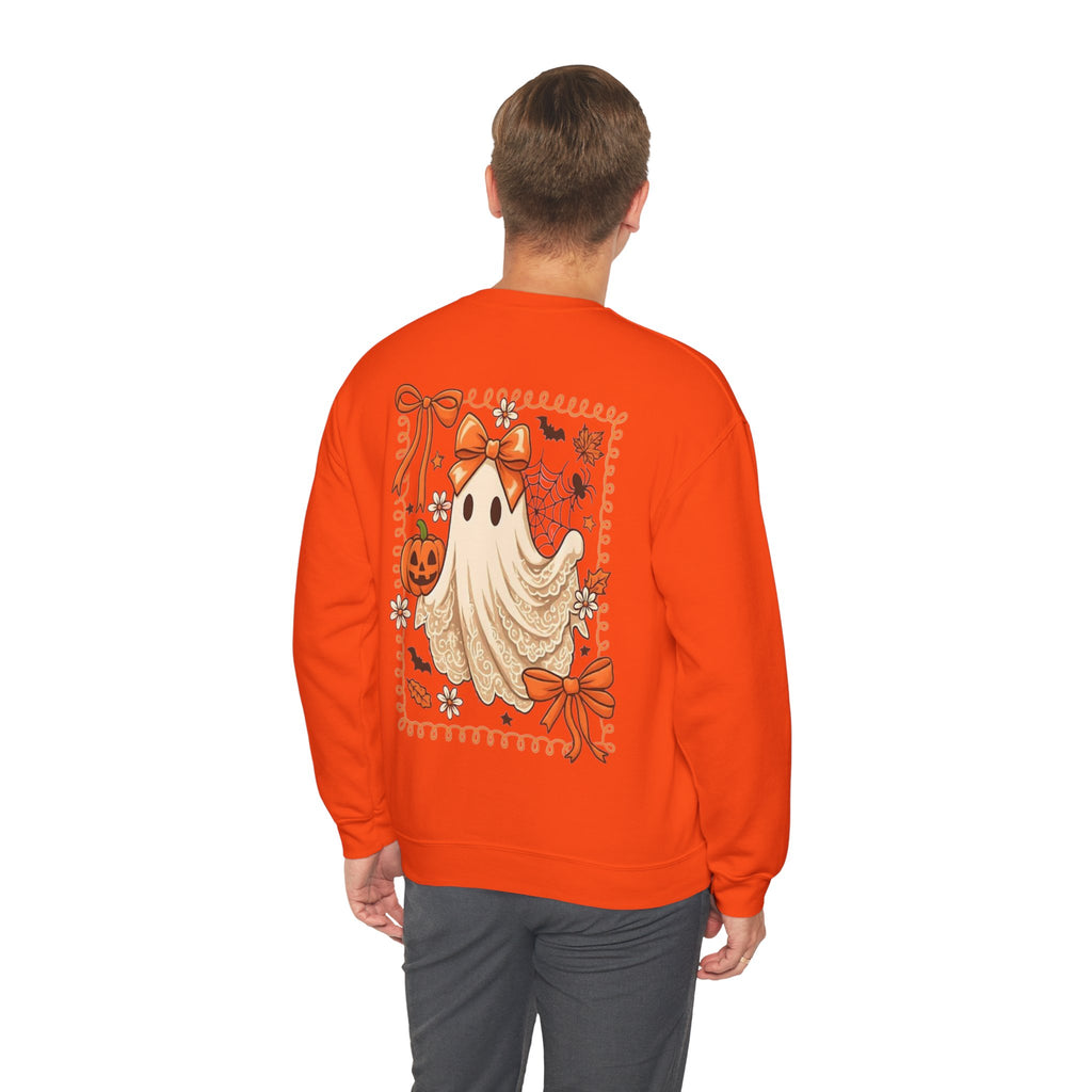 ORVIAN — Coquette Ghost & Bow Halloween Crewneck, Lace Ghost Pumpkin Unisex Sweatshirt