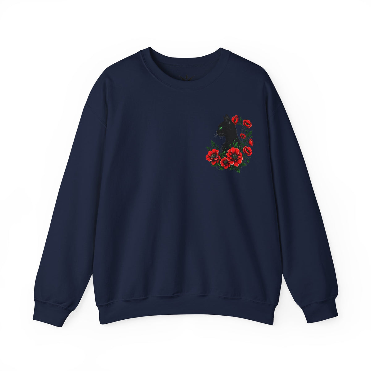 ORVIAN — Black Cat & Red Poppies Floral Crewneck, Elegant Nature Unisex Heavy Blend
