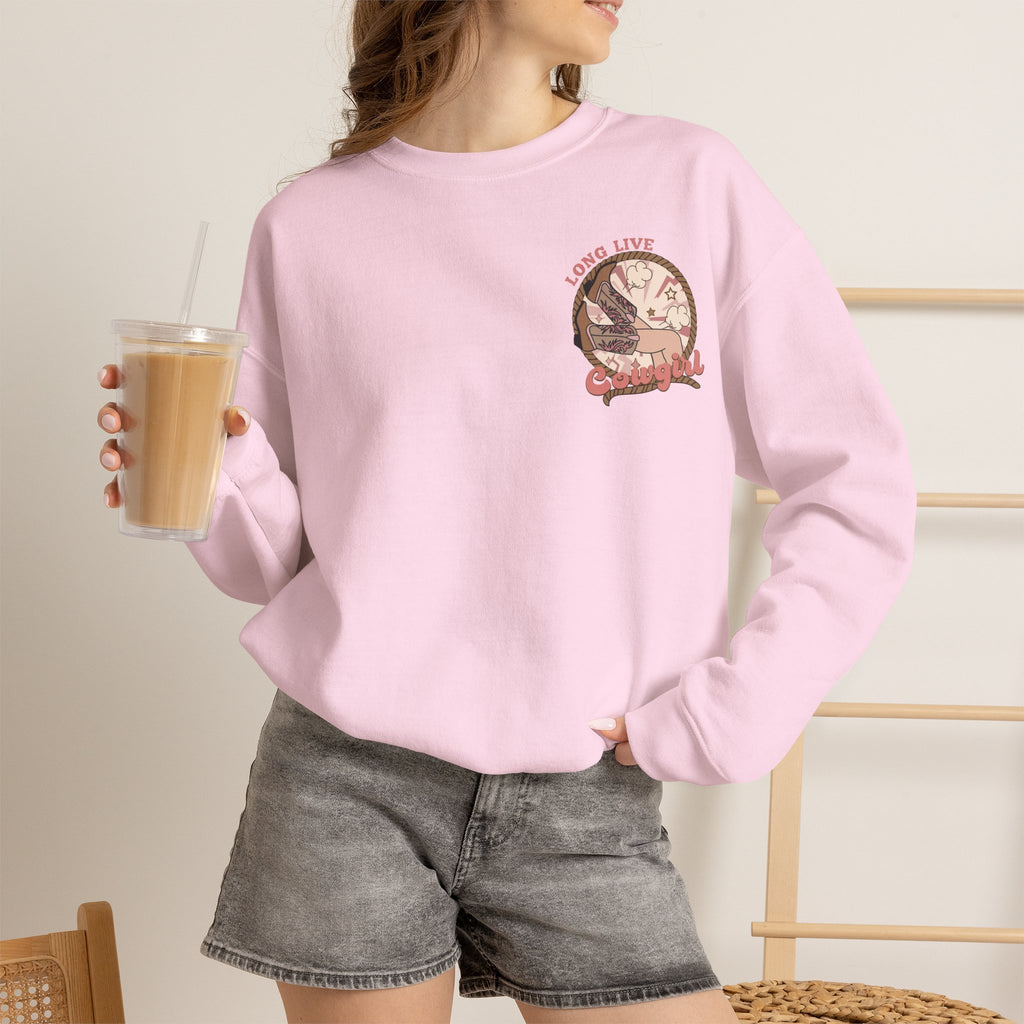 ORVIAN — Howdy Cowgirls Western Crewneck, Leopard Lightning Bolt & Cowgirl Boots Unisex Heavy Blend
