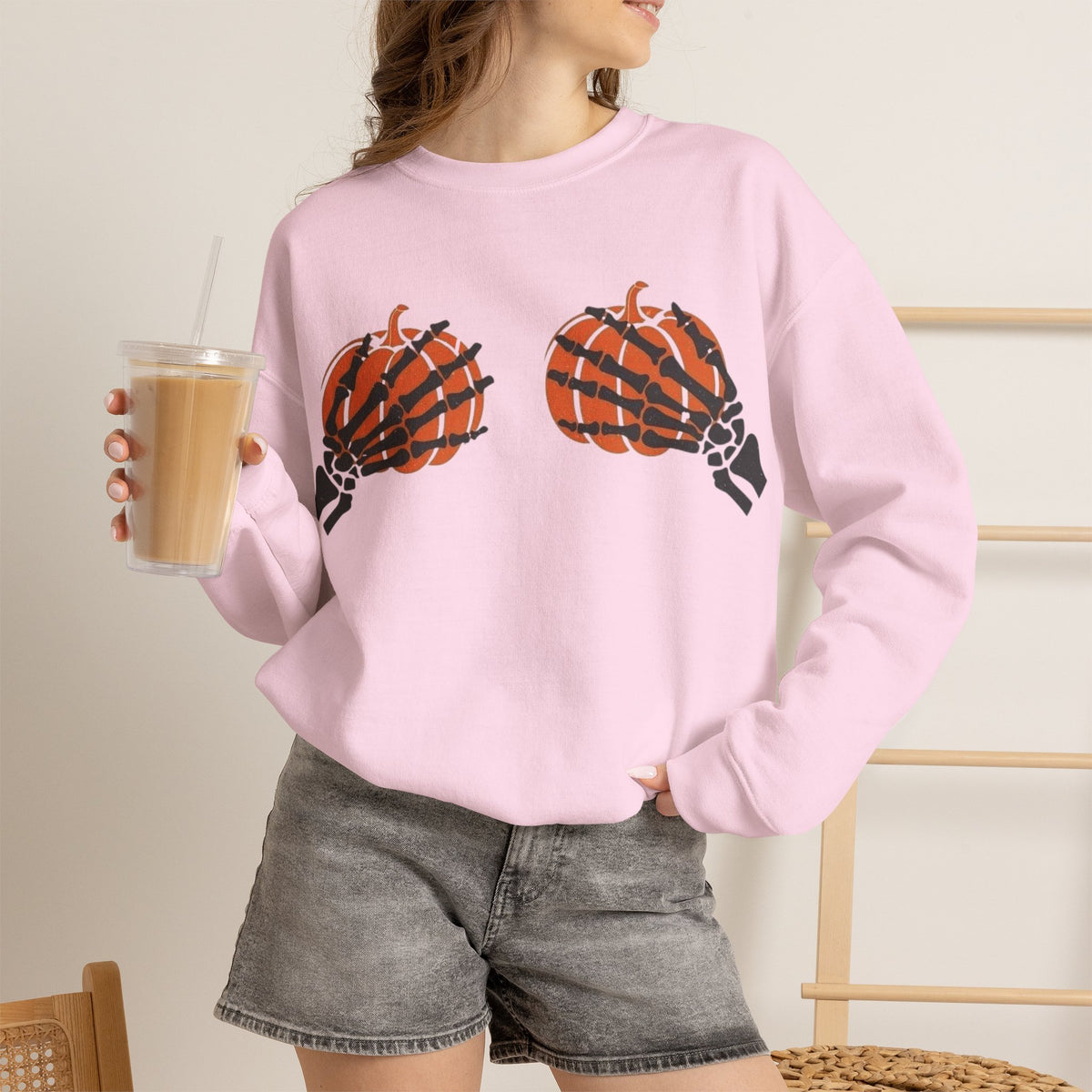 ORVIAN — Pumpkin Bra & Trick or Treat Halloween Crewneck, Skeleton Hands Unisex Heavy Blend