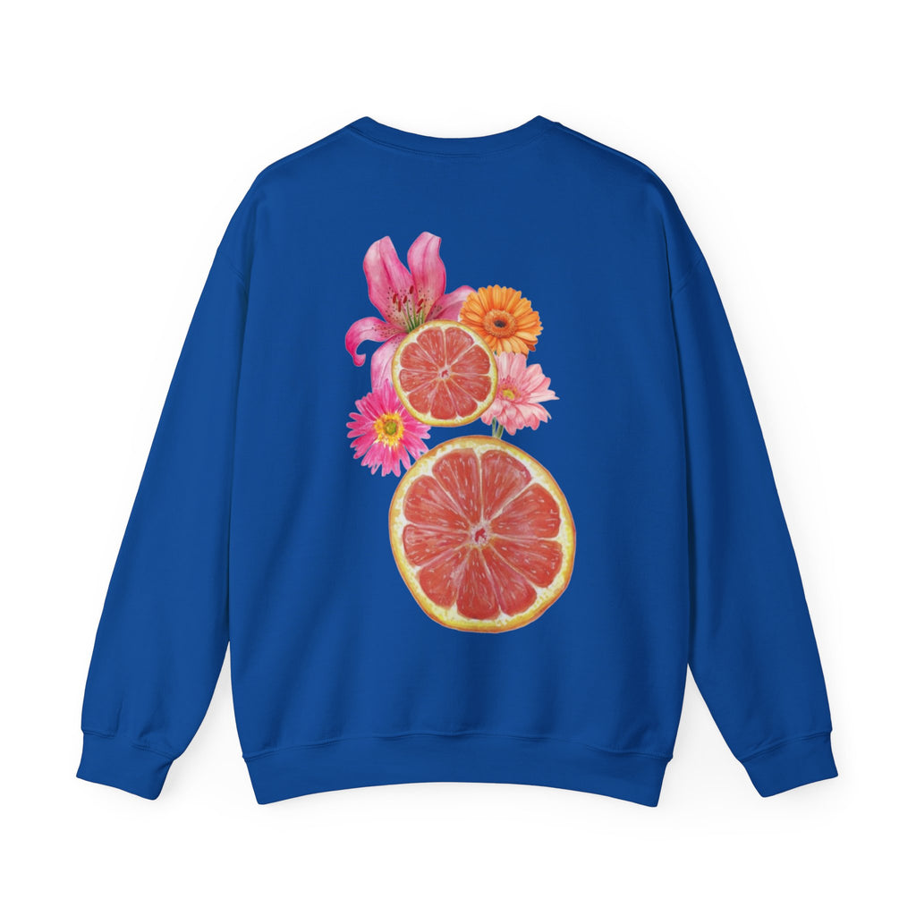 ORVIAN — Tropical Citrus & Pink Floral Crewneck, Grapefruit Orange Watercolor Unisex Heavy Blend
