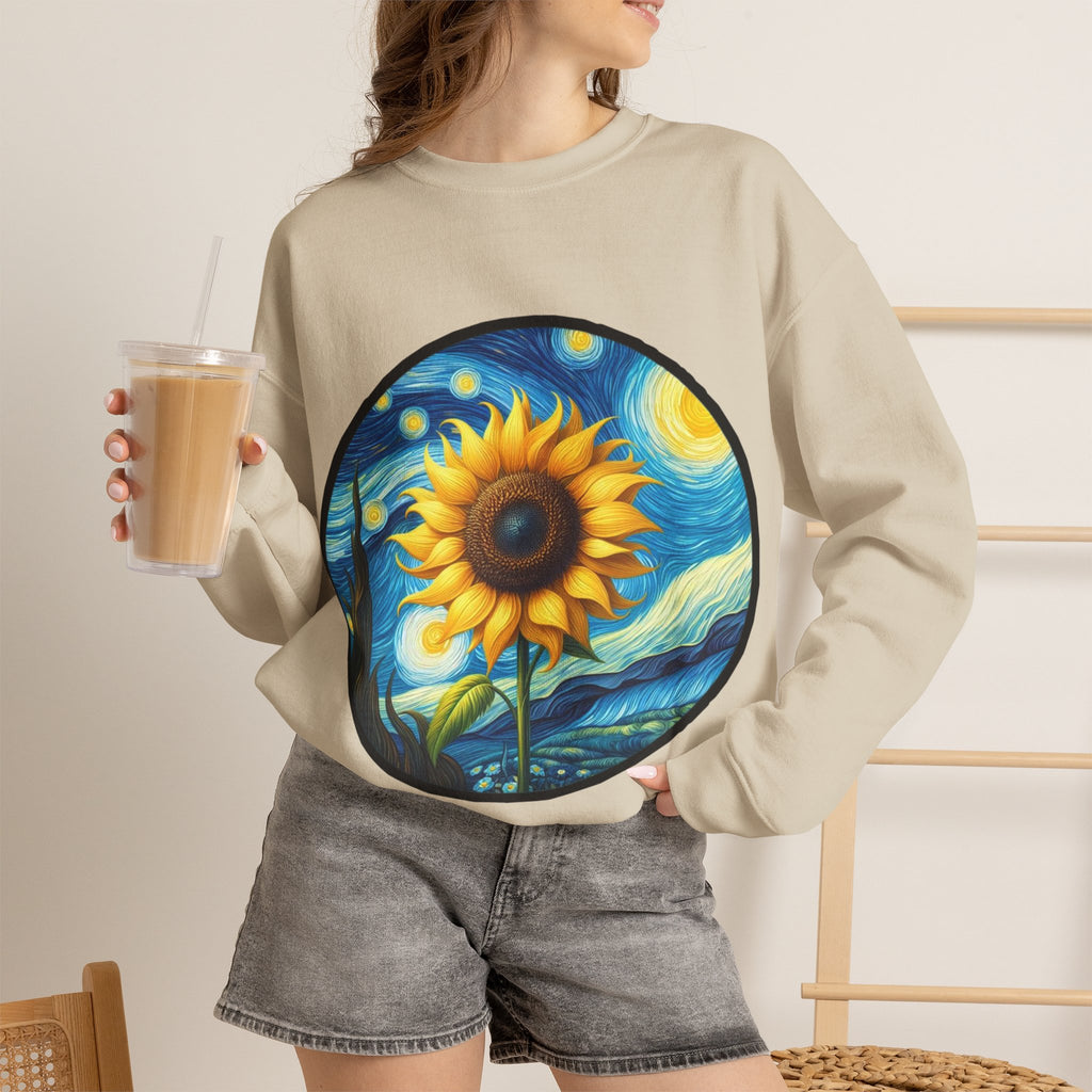 ORVIAN — Van Gogh Starry Night Sunflower & Artist Easel Crewneck, Art-Inspired Sweatshirt