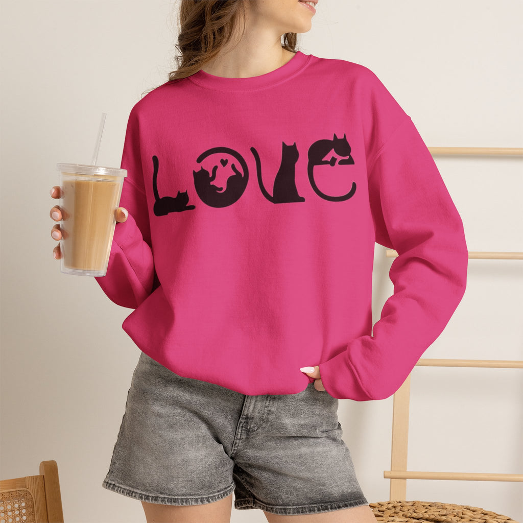 ORVIAN — LOVE Cat Silhouette & Heart-Shaped Cats Crewneck, Cat Lover Unisex Heavy Blend