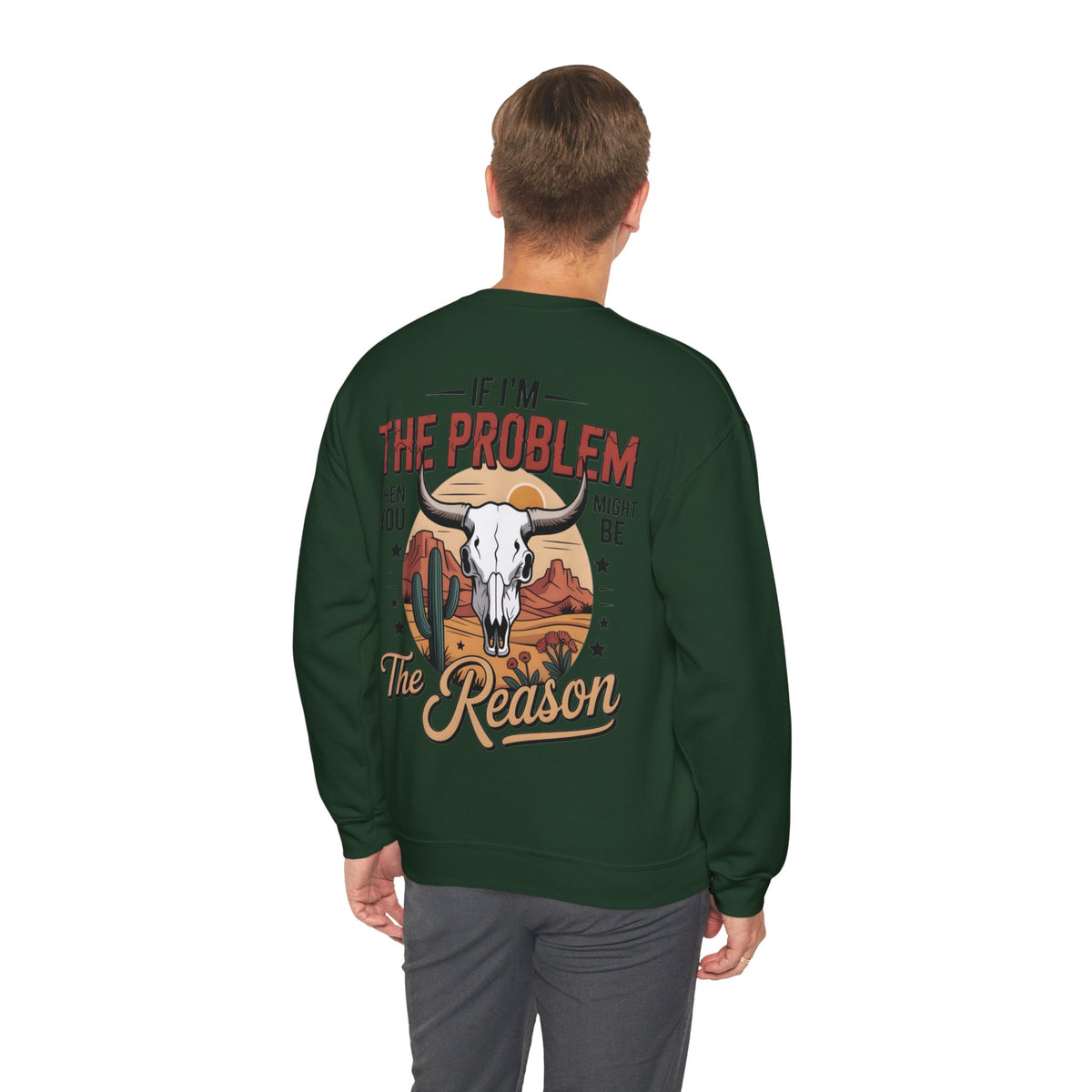 ORVIAN — Cowgirl “If I'm the Problem” Western Crewneck, Longhorn Skull Unisex Heavy Blend