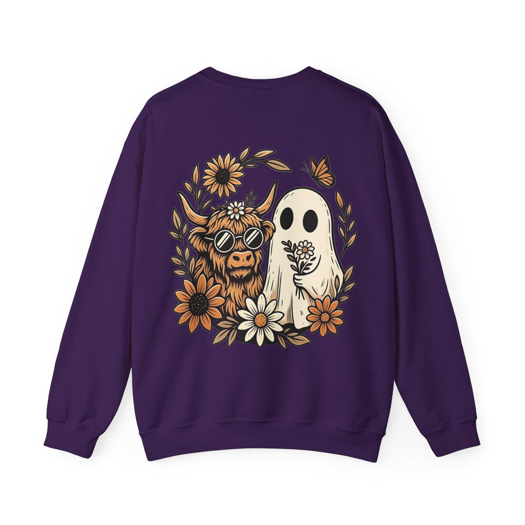 ORVIAN — Highland Cow & Cute Ghost Western Floral Crewneck, Spooky Unisex Sweatshirt
