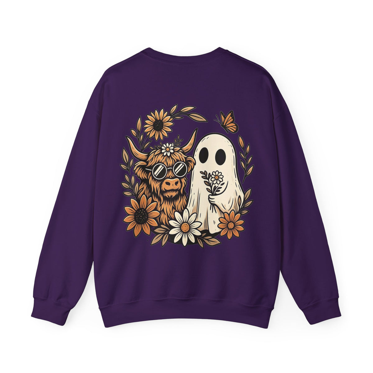 ORVIAN — Highland Cow & Cute Ghost Western Floral Crewneck, Spooky Unisex Sweatshirt