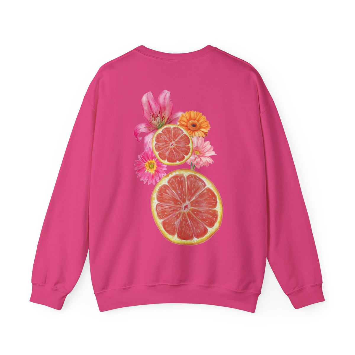 ORVIAN — Tropical Citrus & Pink Floral Crewneck, Grapefruit Orange Watercolor Unisex Heavy Blend