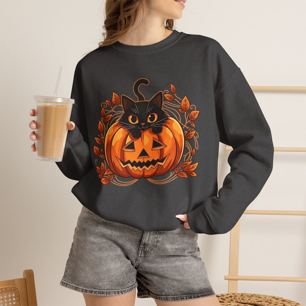 ORVIAN — Black Cat & Pumpkin Halloween Crewneck, Ghost & Coquette Bow Unisex Heavy Blend