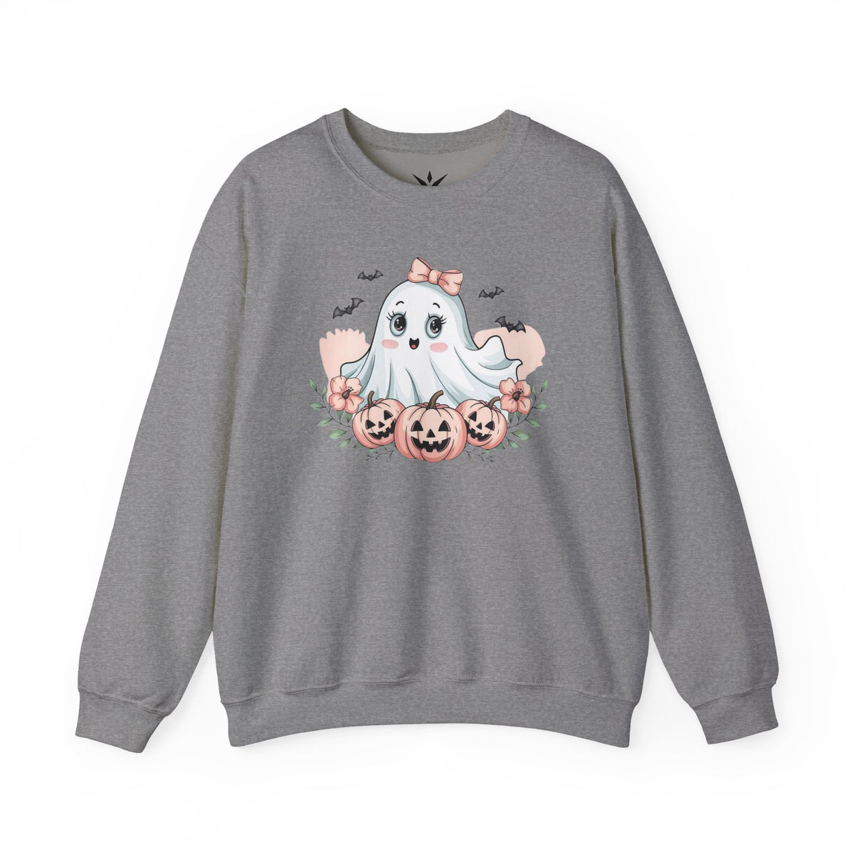 ORVIAN — Pink Halloween Coquette Ghost Crewneck, Bow & Pumpkin Unisex Heavy Blend