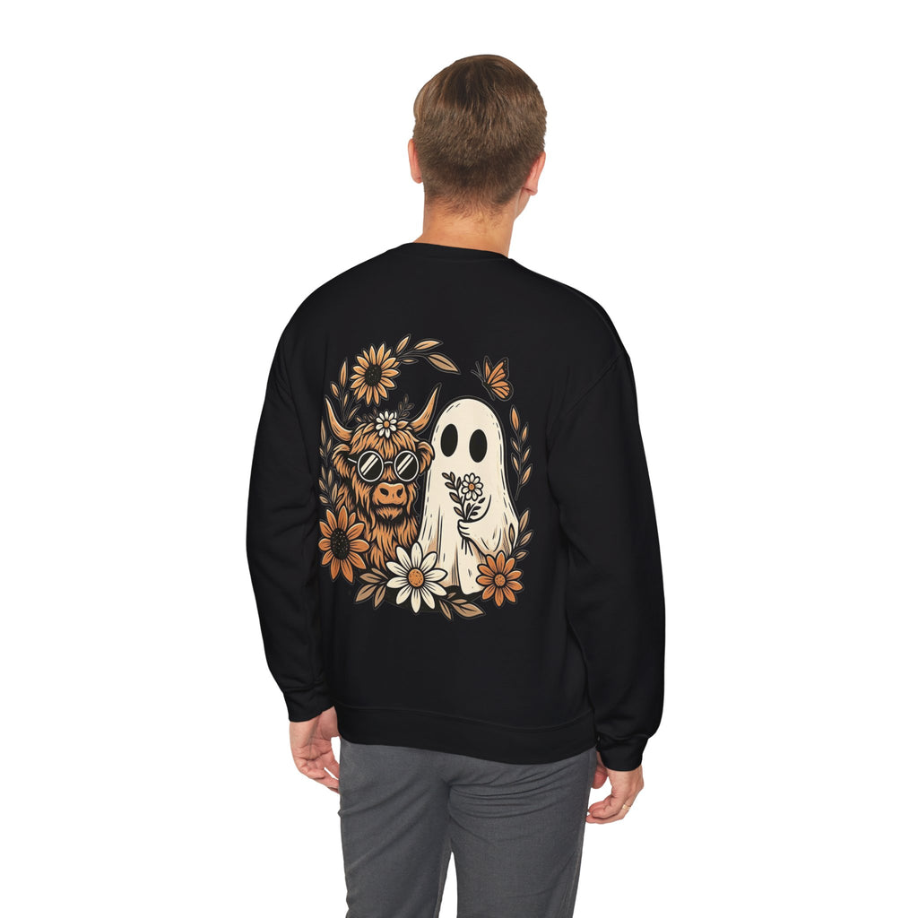ORVIAN — Highland Cow & Cute Ghost Western Floral Crewneck, Spooky Unisex Sweatshirt