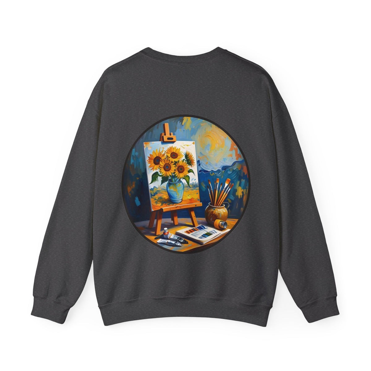 ORVIAN — Van Gogh Starry Night Sunflower & Artist Easel Crewneck, Art-Inspired Sweatshirt