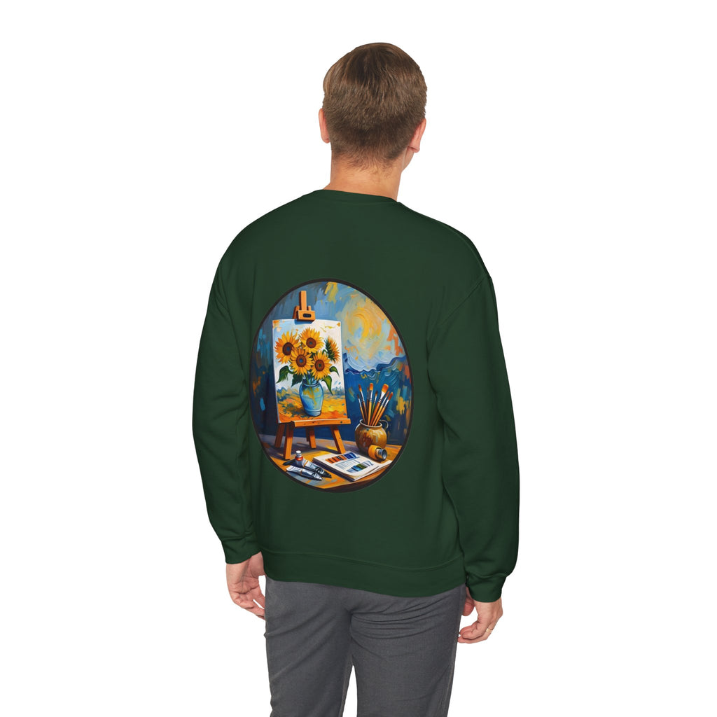 ORVIAN — Van Gogh Starry Night Sunflower & Artist Easel Crewneck, Art-Inspired Sweatshirt