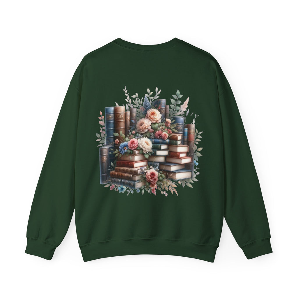 ORVIAN — Blue Watercolor Floral Book Crewneck, Open Book Wildflower Literary Unisex Heavy Blend
