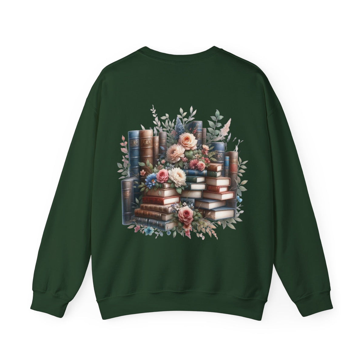 ORVIAN — Blue Watercolor Floral Book Crewneck, Open Book Wildflower Literary Unisex Heavy Blend
