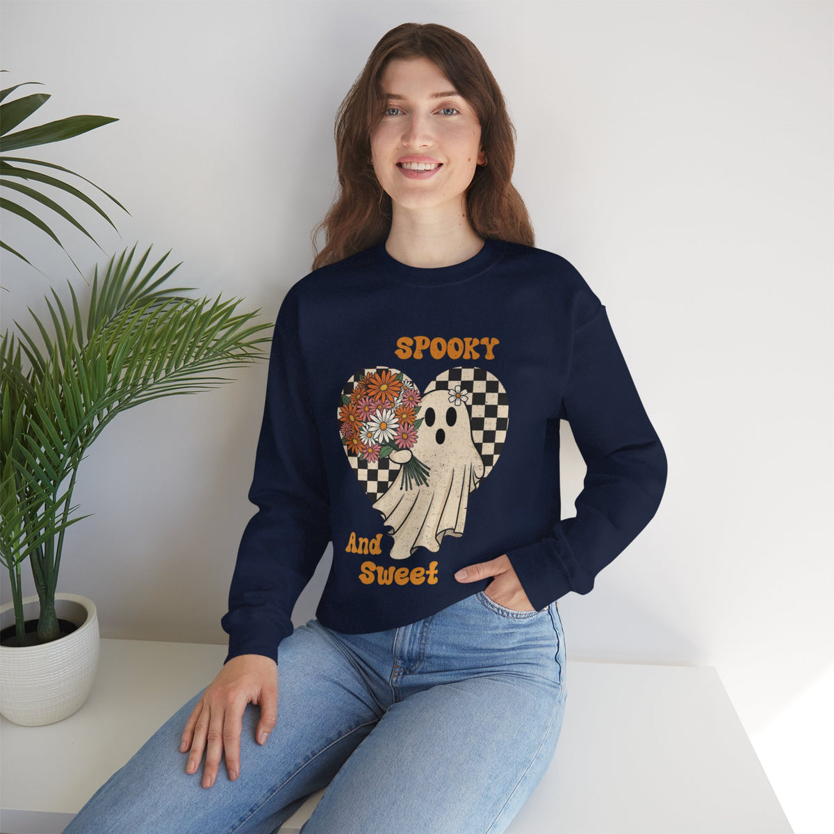 ORVIAN — Spooky & Sweet Ghost Crewneck, Coquette Bow Heart Halloween Unisex Sweatshirt