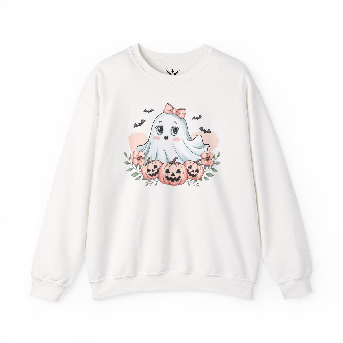 ORVIAN — Pink Halloween Coquette Ghost Crewneck, Bow & Pumpkin Unisex Heavy Blend