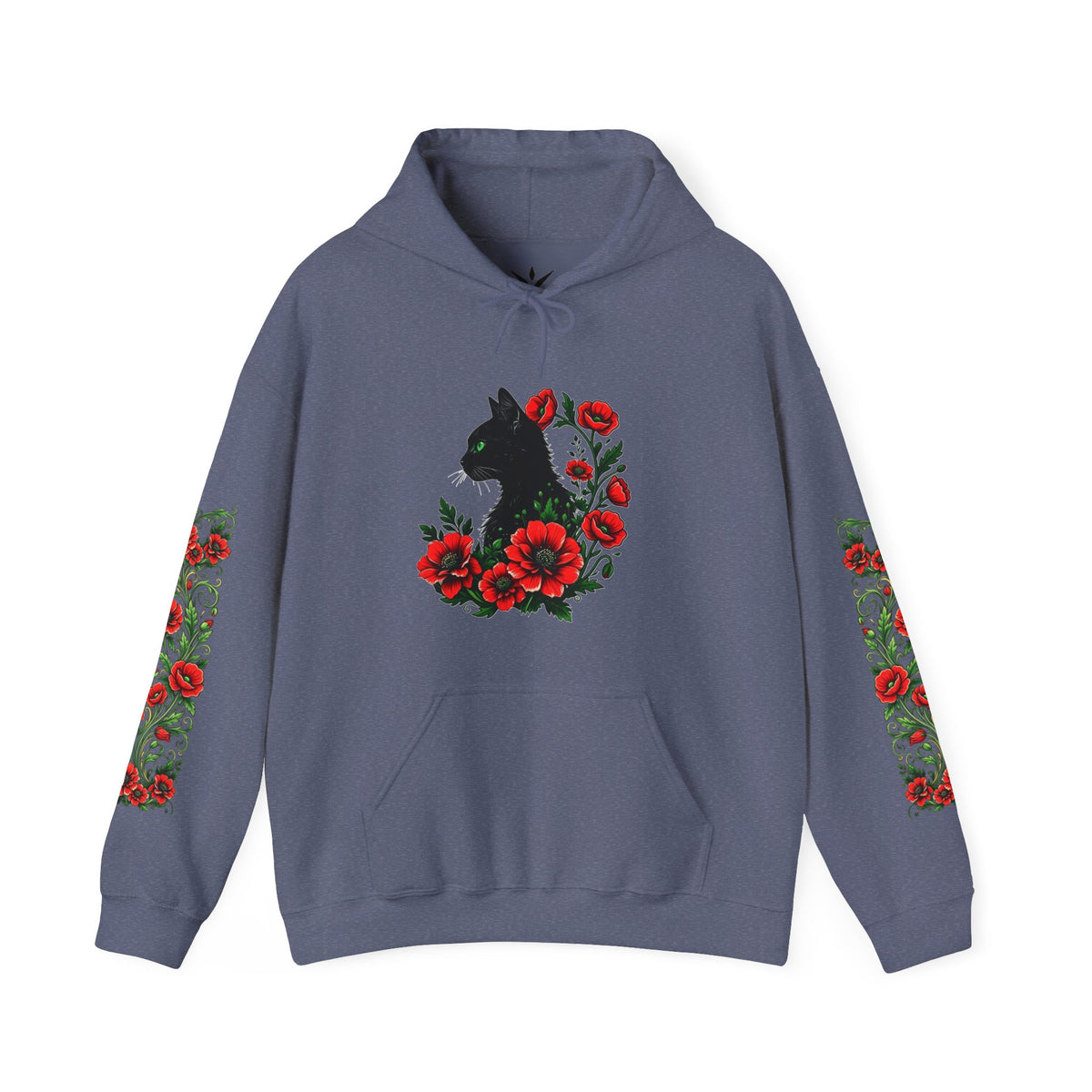 ORVIAN — Black Cat & Red Poppies Unisex Heavy Blend Hoodie