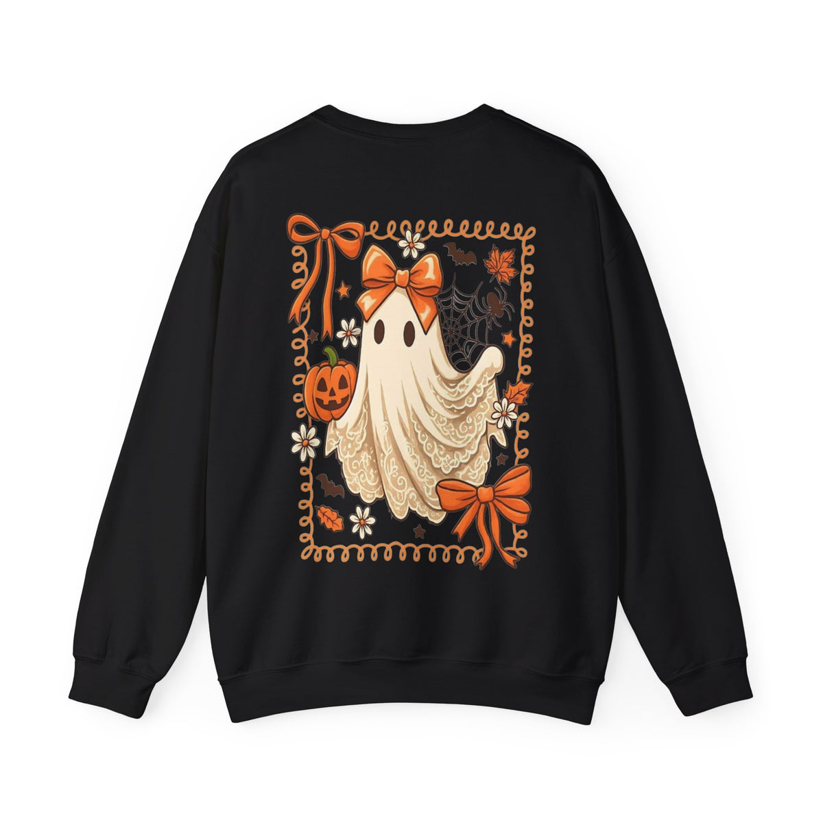 ORVIAN — Coquette Ghost & Bow Halloween Crewneck, Lace Ghost Pumpkin Unisex Sweatshirt
