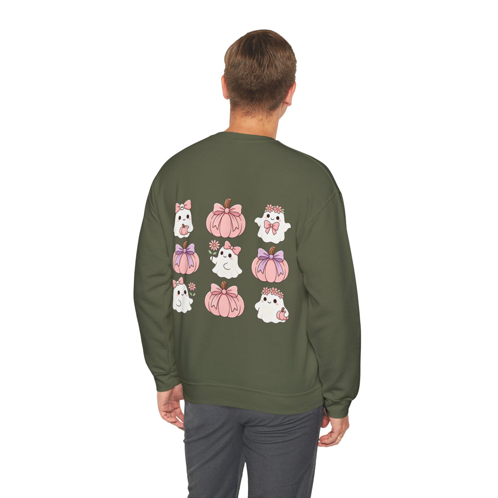ORVIAN — Pink Halloween Coquette Ghost Crewneck, Bow & Pumpkin Unisex Heavy Blend