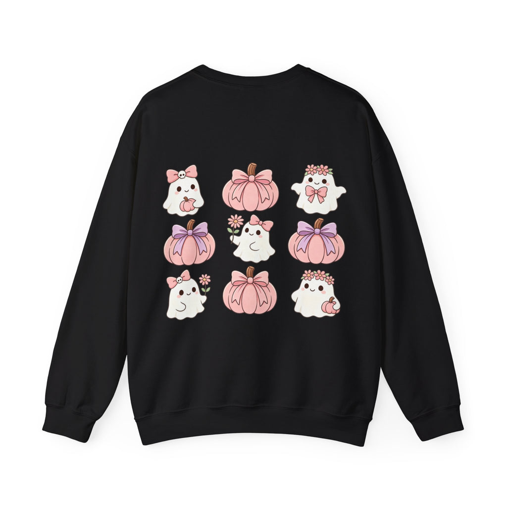 ORVIAN — Pink Halloween Coquette Ghost Crewneck, Bow & Pumpkin Unisex Heavy Blend