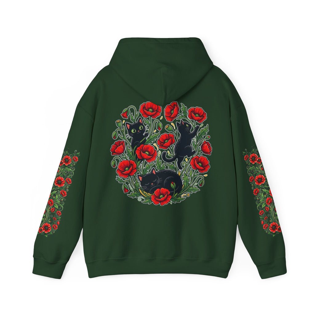 ORVIAN — Black Cat & Red Poppies Unisex Heavy Blend Hoodie