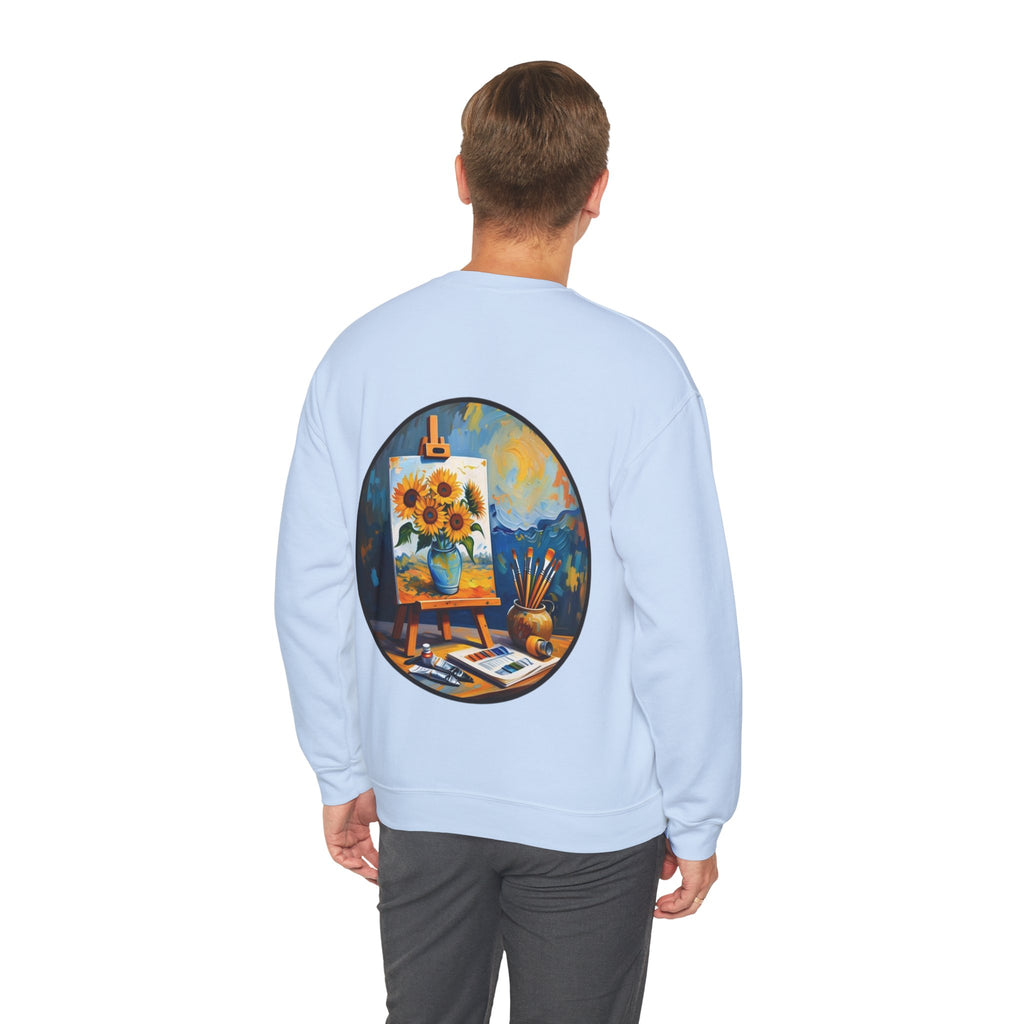 ORVIAN — Van Gogh Starry Night Sunflower & Artist Easel Crewneck, Art-Inspired Sweatshirt
