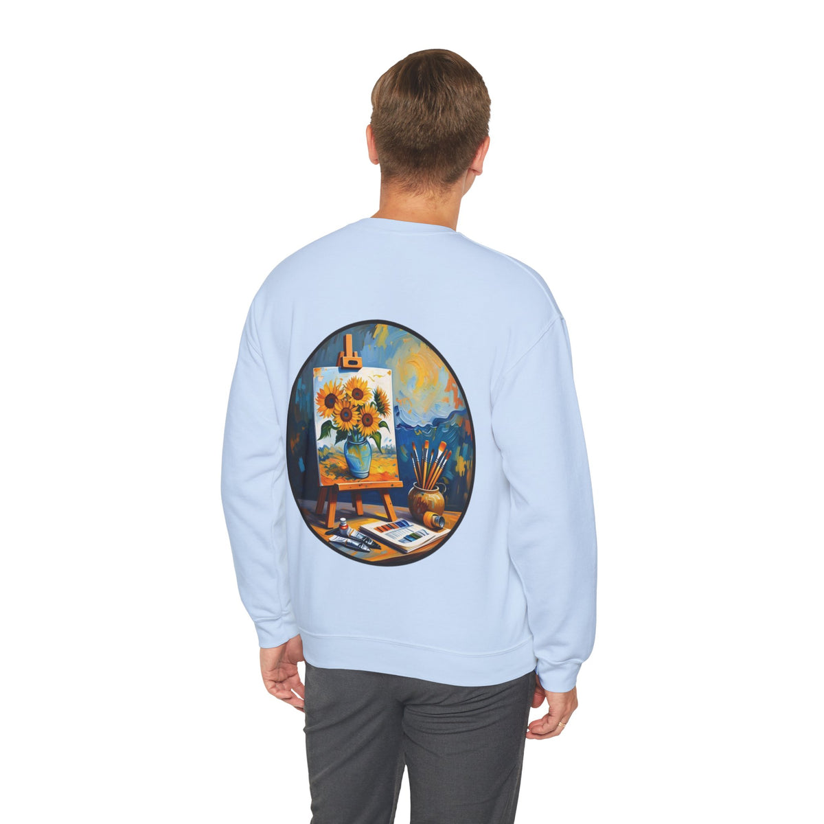 ORVIAN — Van Gogh Starry Night Sunflower & Artist Easel Crewneck, Art-Inspired Sweatshirt