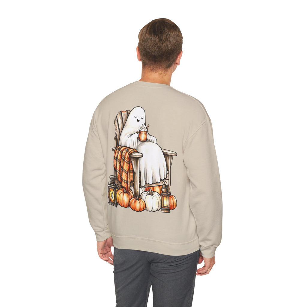ORVIAN — Ghostly Coffee Break Coquette Bow Crewneck, Cozy Pumpkin Spice Halloween Unisex