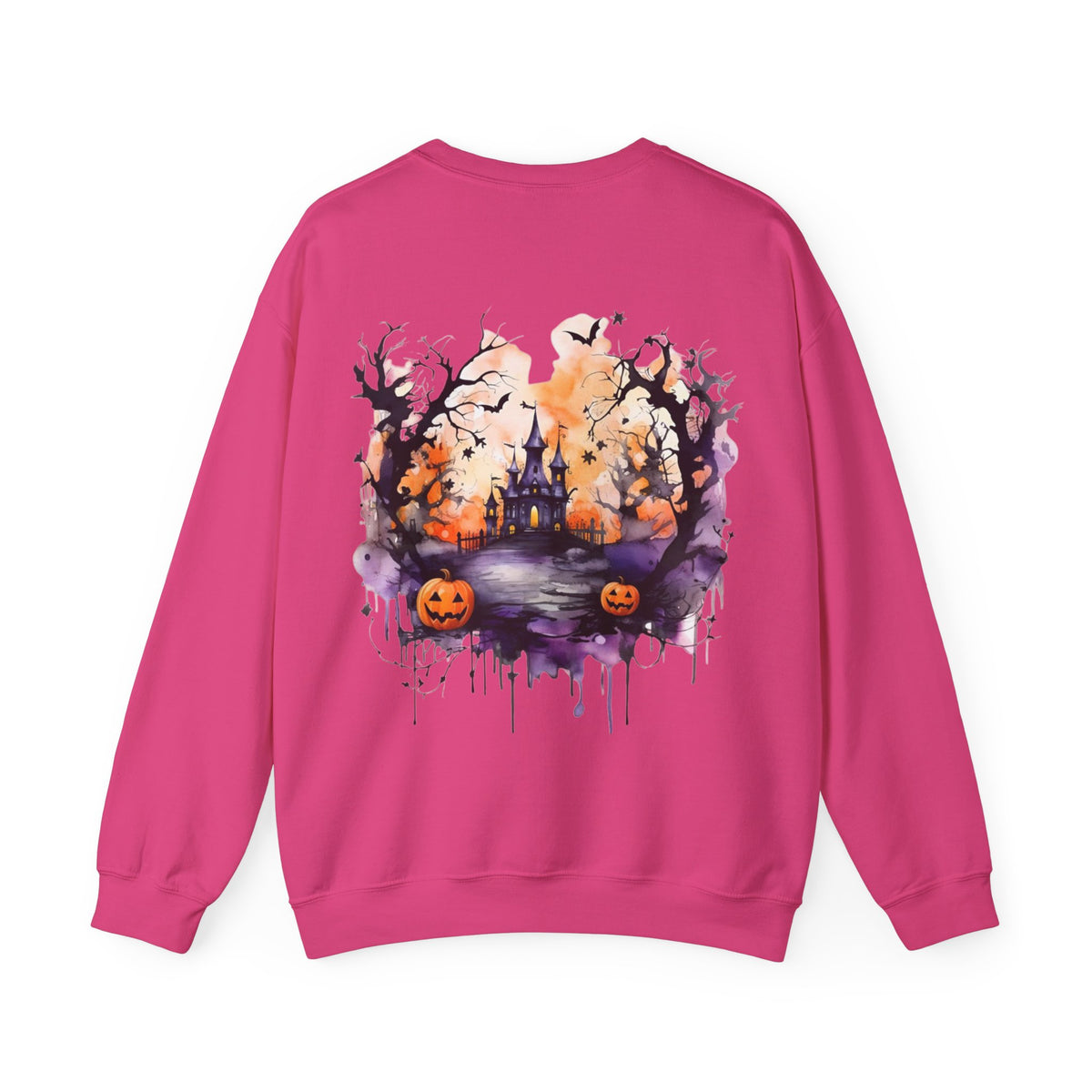ORVIAN — Watercolor Haunted Castle Halloween Crewneck, Purple Jack-o'-Lantern Unisex Heavy Blend