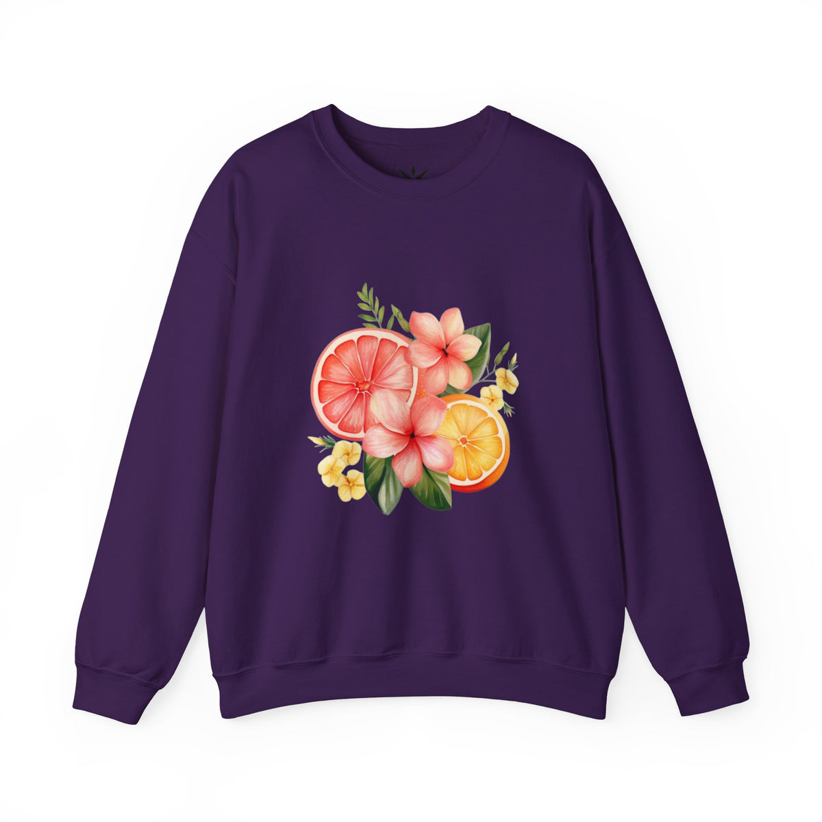 ORVIAN — Tropical Citrus & Pink Floral Crewneck, Grapefruit Orange Watercolor Unisex Heavy Blend