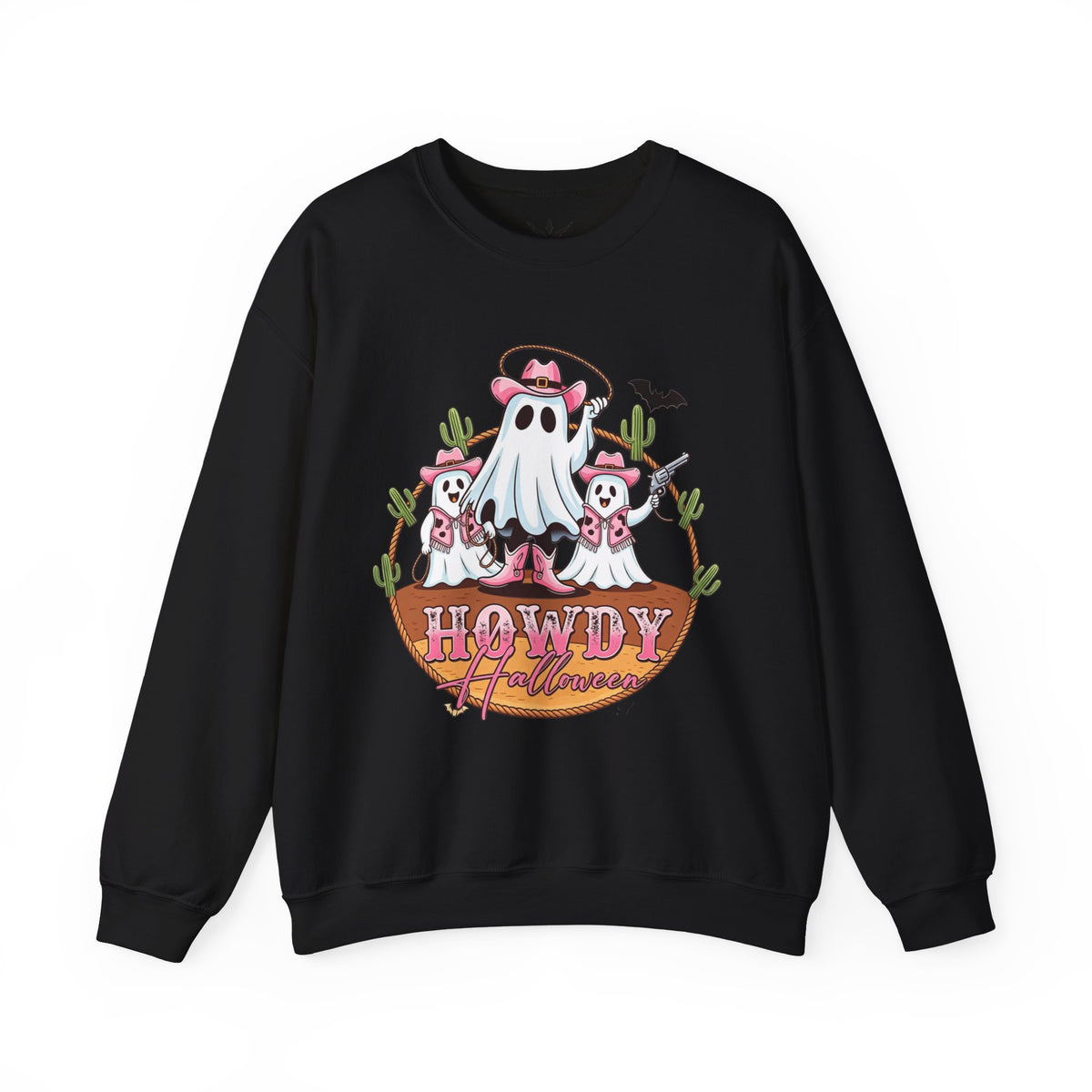 ORVIAN — Howdy Halloween Ghost Cowboy Crewneck, Pink Cowboo Western Unisex Heavy Blend