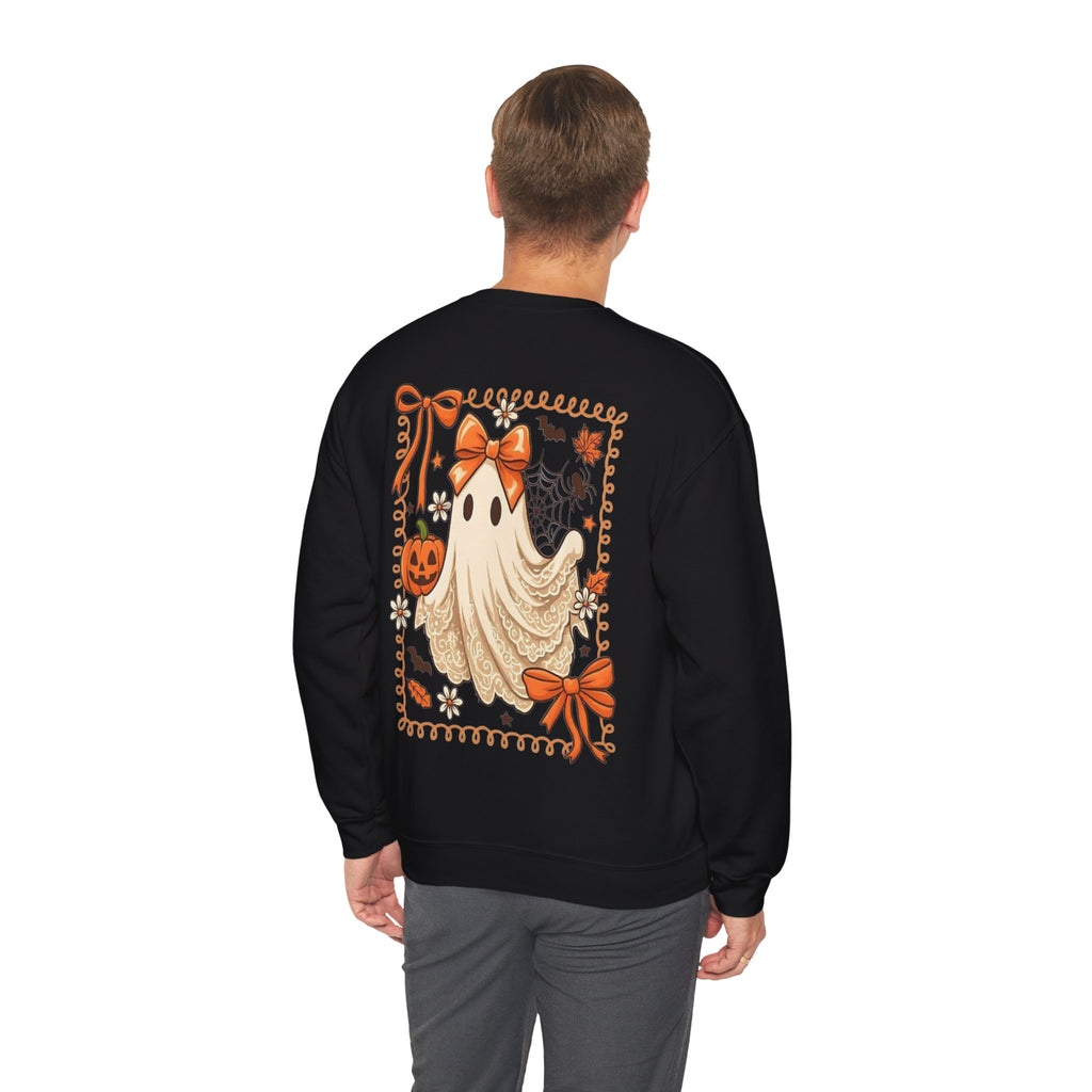 ORVIAN — Coquette Ghost & Bow Halloween Crewneck, Lace Ghost Pumpkin Unisex Sweatshirt