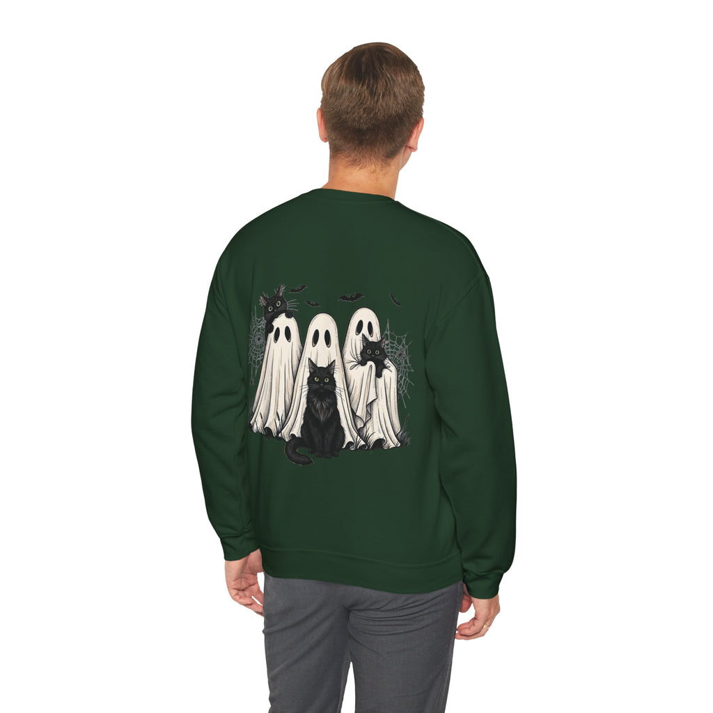 ORVIAN — Halloween Cats & Ghosts Crewneck, Spooky Cute Black Cat Unisex Sweatshirt