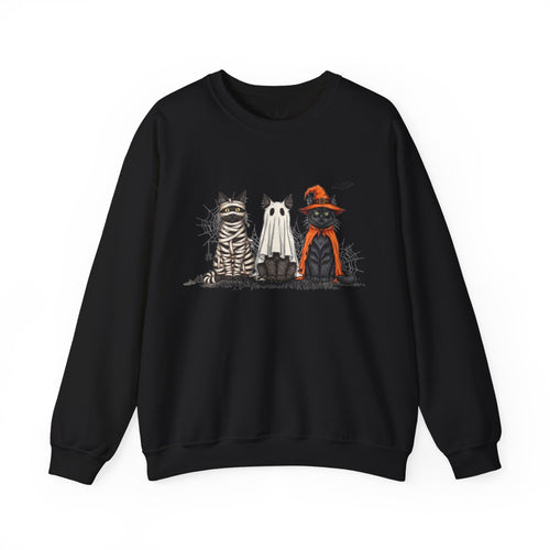 ORVIAN — Halloween Cats & Ghosts Crewneck, Spooky Cute Black Cat Unisex Sweatshirt