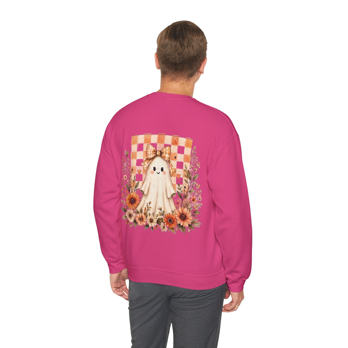 ORVIAN — Fall Kitten & Coquette Ghost Crewneck, Gingham Pumpkin Autumn Unisex Heavy Blend